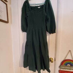 COPY - Beachlunchlounge Green A-Line Puff Sleeve Dress